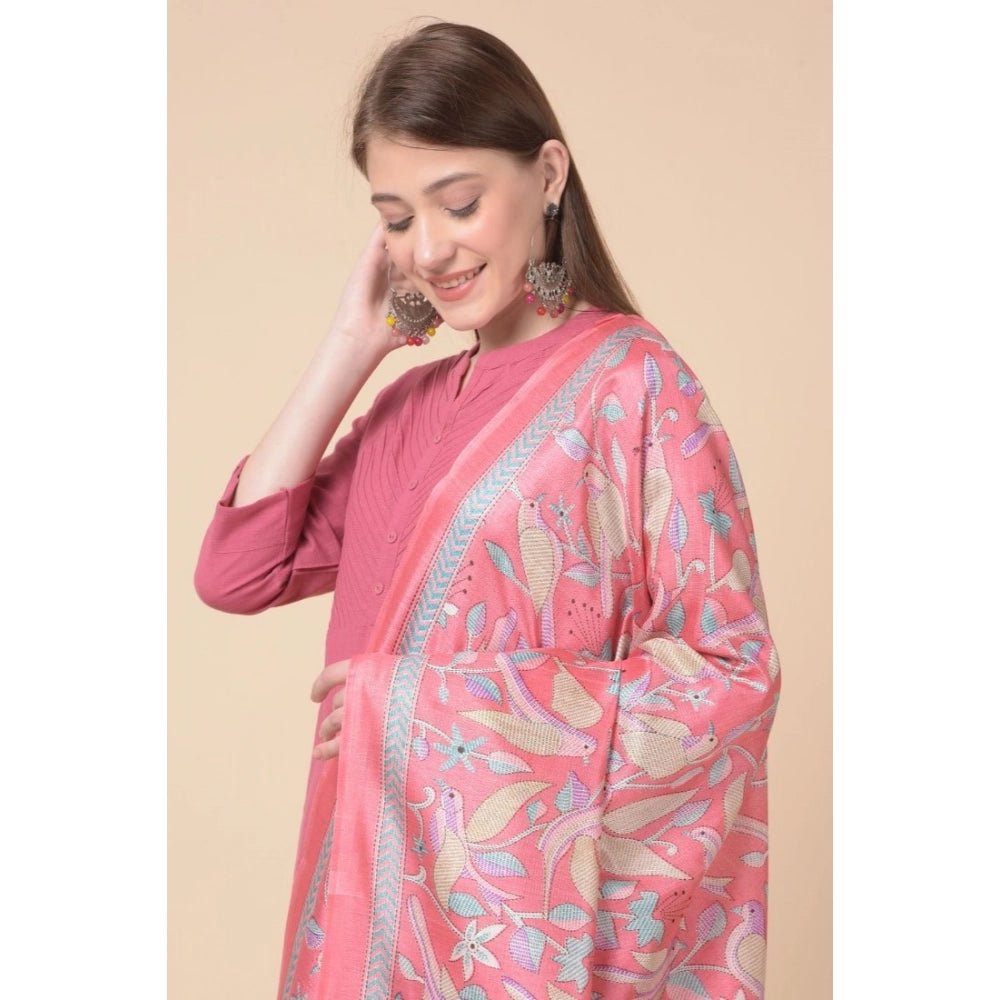 Women's Art Silk Printed Dupatta (Pink, Length: 2.25 to 2.50 Mtr) - Image 4
