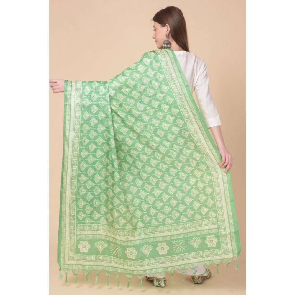 Women's Art Silk Printed Dupatta (Light Green, Length: 2.25 to 2.50 Mtr) - Image 2