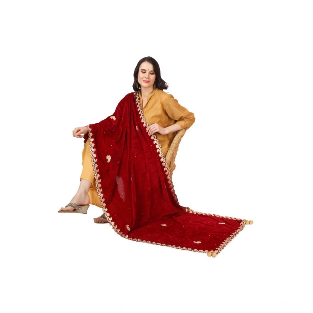 Women's Velvet Gotta Patti Dupatta (Maroon, Length: 2.25 to 2.50 Mtr) - Image 5