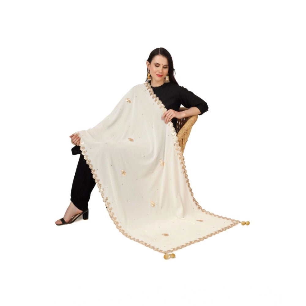 Women's Velvet Gotta Patti Dupatta (Off White, Length: 2.25 to 2.50 Mtr) - Image 5