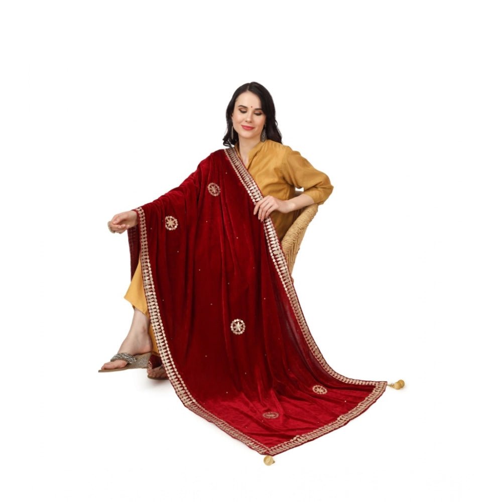 Women's Velvet Gotta Patti Dupatta (Maroon, Length: 2.25 to 2.50 Mtr) - Image 5