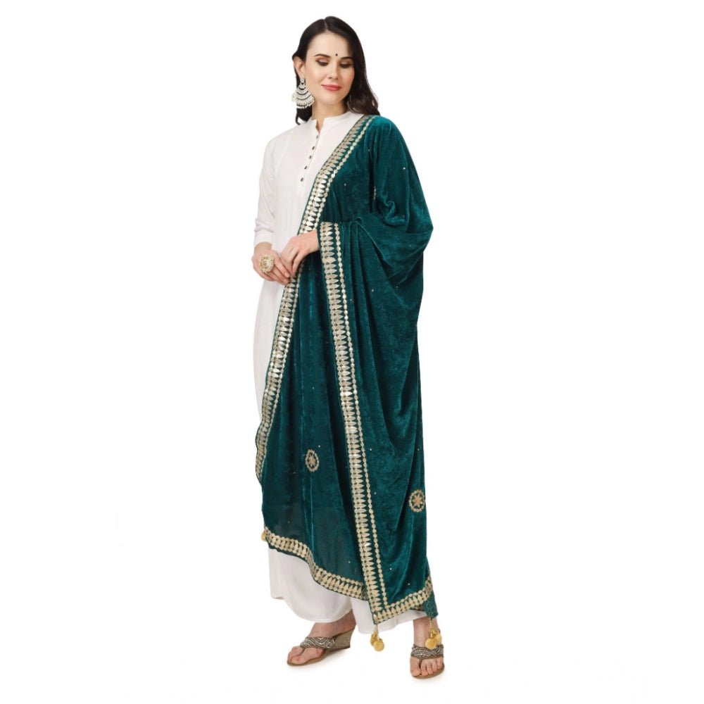 Women's Velvet Gotta Patti Dupatta (Dark Green, Length: 2.25 to 2.50 Mtr) - Image 2