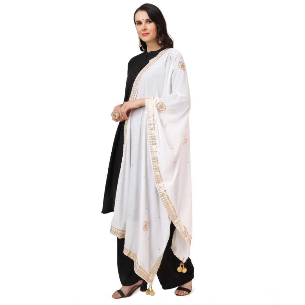 Women's Velvet Gotta Patti Dupatta (White, Length: 2.25 to 2.50 Mtr) - Image 2