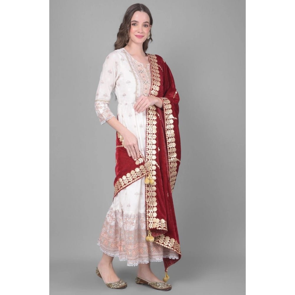 Women's Velvet Gotta Patti Dupatta (Maroon, Length: 2.25 to 2.50 Mtr) - Image 4