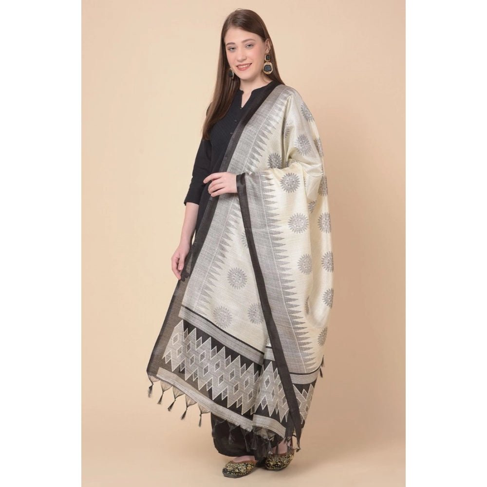 Women's Art Silk Printed Dupatta (Black, Length: 2.25 to 2.50 Mtr) - Image 5