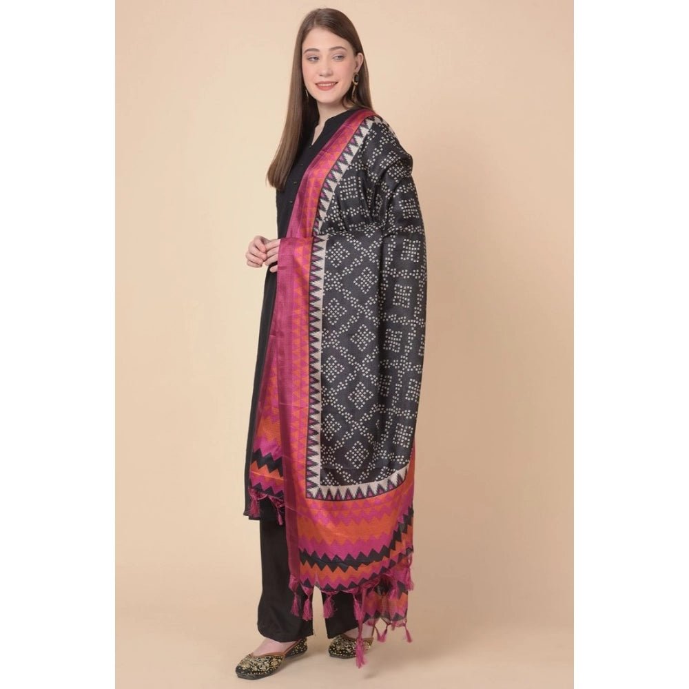 Women's Art Silk Printed Dupatta (Black, Length: 2.25 to 2.50 Mtr) - Image 5