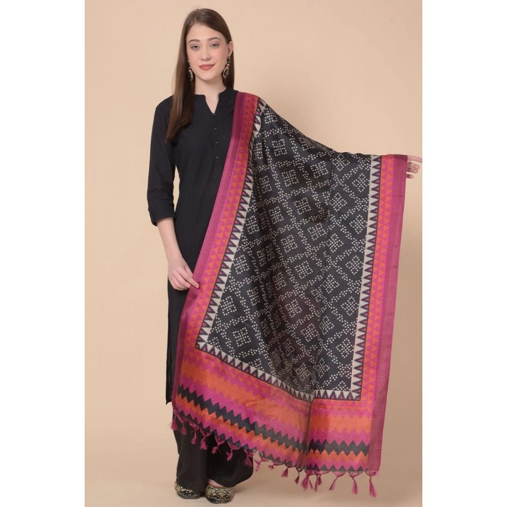 Women's Art Silk Printed Dupatta (Black, Length: 2.25 to 2.50 Mtr) - Image 2