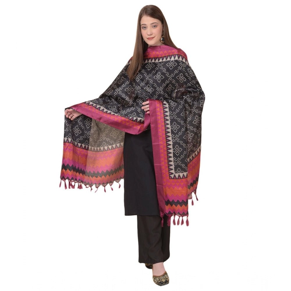 Women's Art Silk Printed Dupatta (Black, Length: 2.25 to 2.50 Mtr)