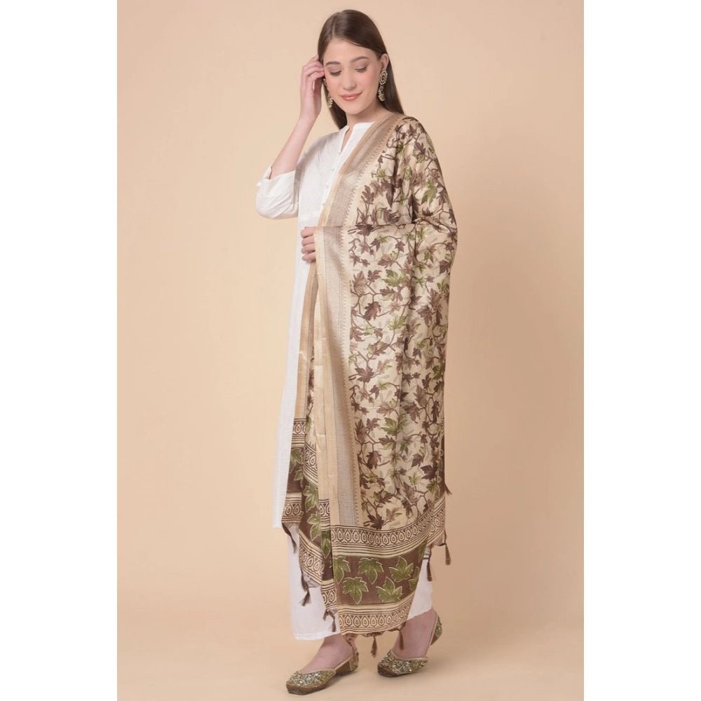 Women's Art Silk Printed Dupatta (Gold, Length: 2.25 to 2.50 Mtr) - Image 4