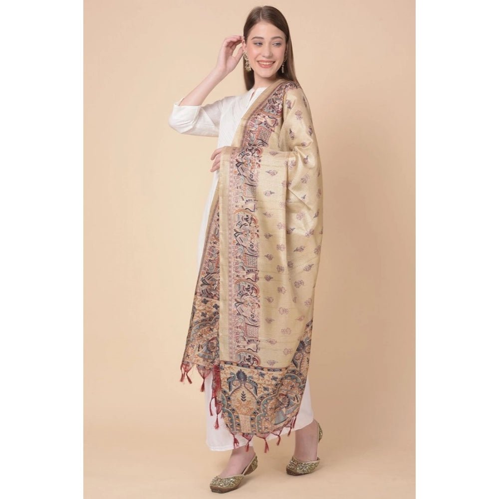 Women's Art Silk Printed Dupatta (Gold, Length: 2.25 to 2.50 Mtr) - Image 3