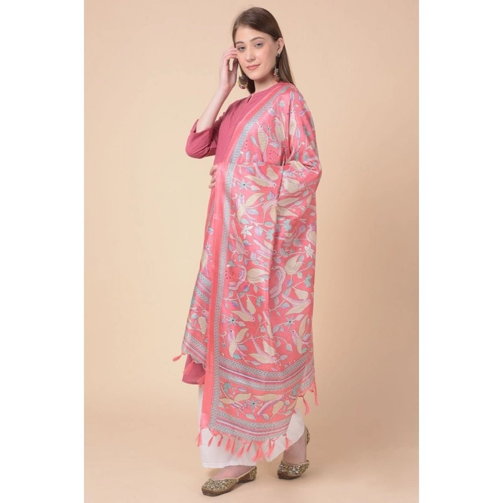 Women's Art Silk Printed Dupatta (Pink, Length: 2.25 to 2.50 Mtr) - Image 3