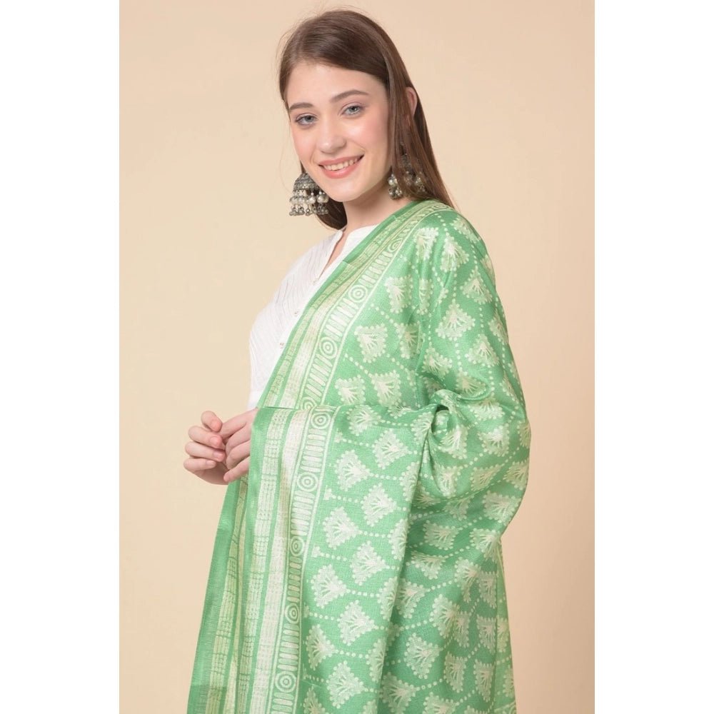 Women's Art Silk Printed Dupatta (Light Green, Length: 2.25 to 2.50 Mtr) - Image 4