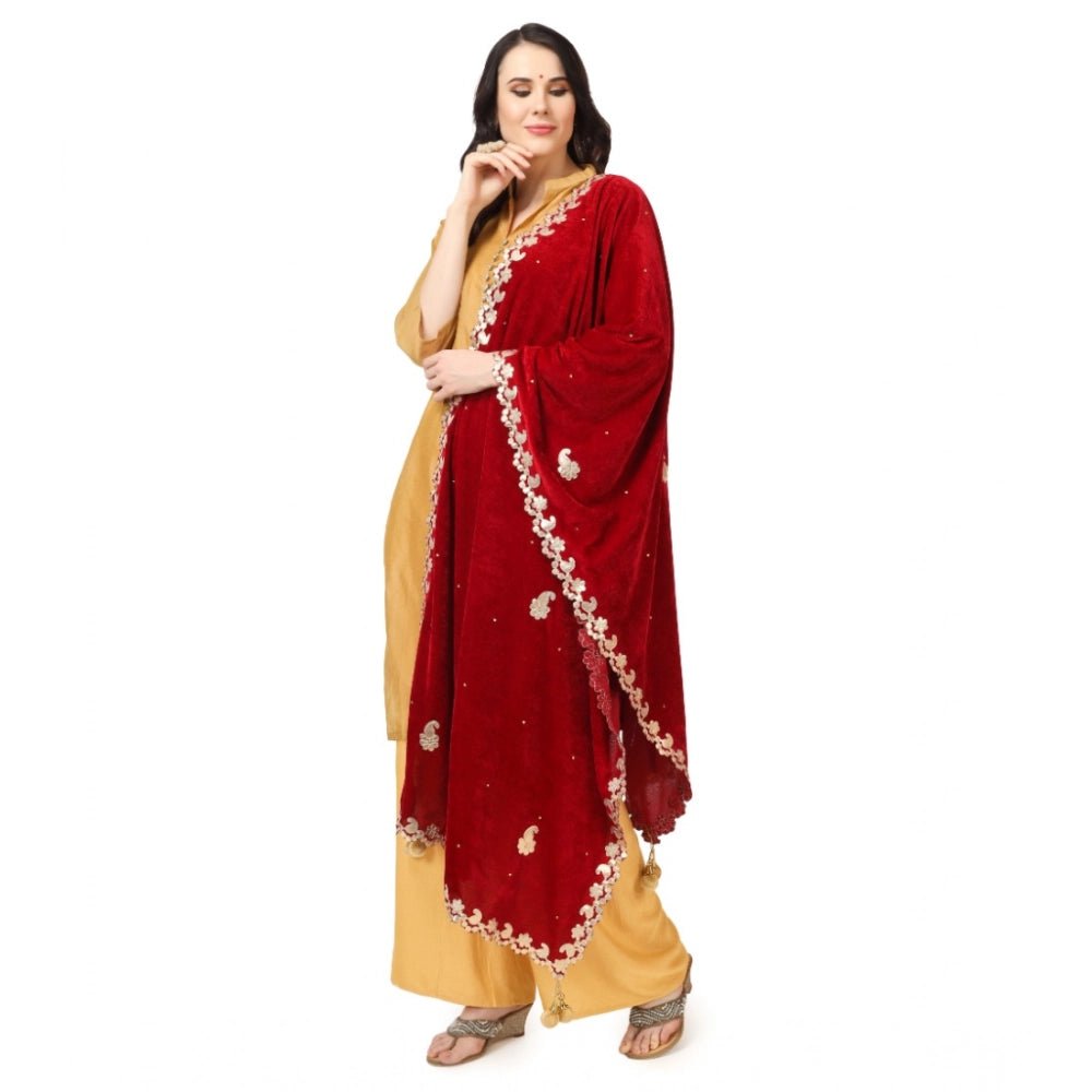 Women's Velvet Gotta Patti Dupatta (Maroon, Length: 2.25 to 2.50 Mtr) - Image 4