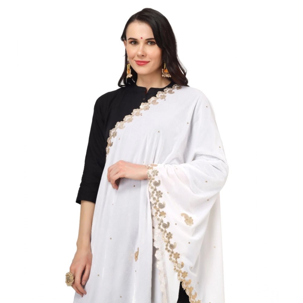 Women's Velvet Gotta Patti Dupatta (White, Length: 2.25 to 2.50 Mtr) - Image 3