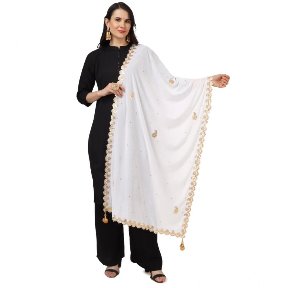 Women's Velvet Gotta Patti Dupatta (White, Length: 2.25 to 2.50 Mtr)