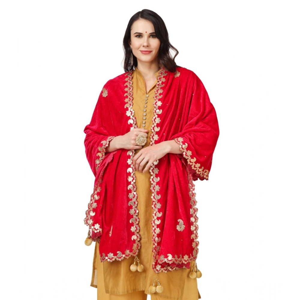 Women's Velvet Gotta Patti Dupatta (Pink, Length: 2.25 to 2.50 Mtr) - Image 4
