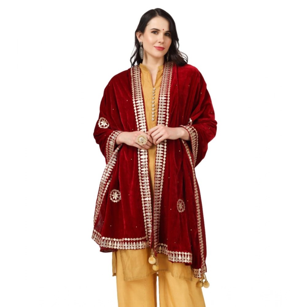 Women's Velvet Gotta Patti Dupatta (Maroon, Length: 2.25 to 2.50 Mtr) - Image 4