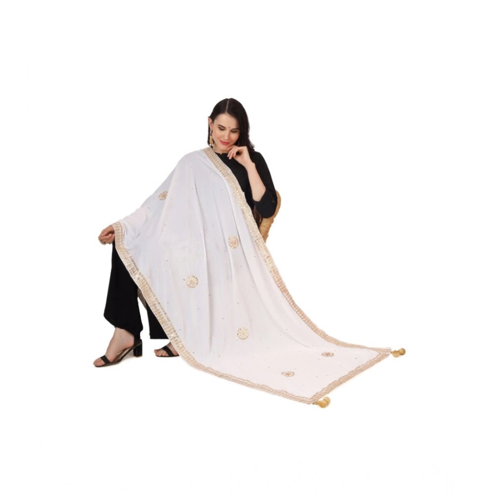 Women's Velvet Gotta Patti Dupatta (White, Length: 2.25 to 2.50 Mtr) - Image 5