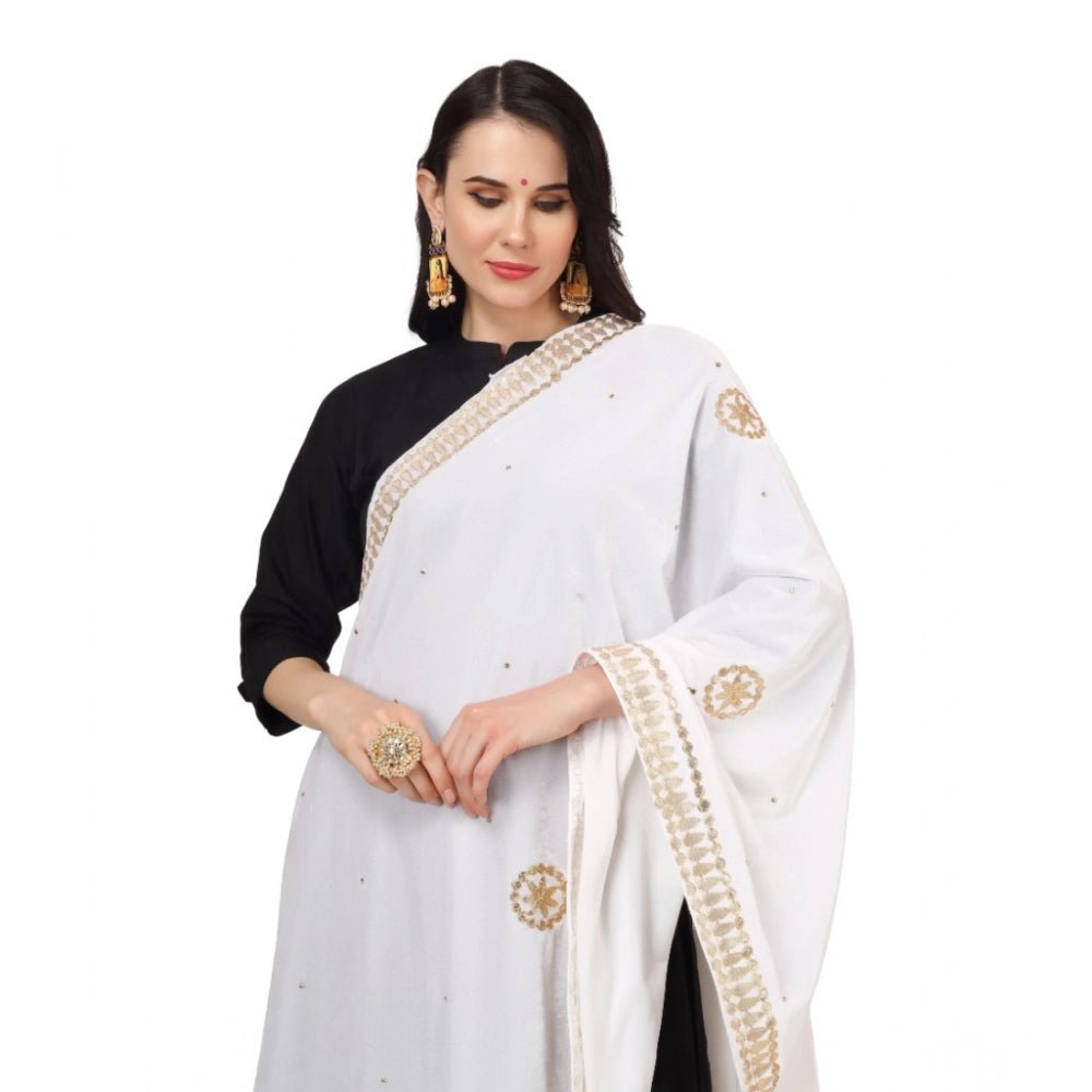 Women's Velvet Gotta Patti Dupatta (White, Length: 2.25 to 2.50 Mtr) - Image 3