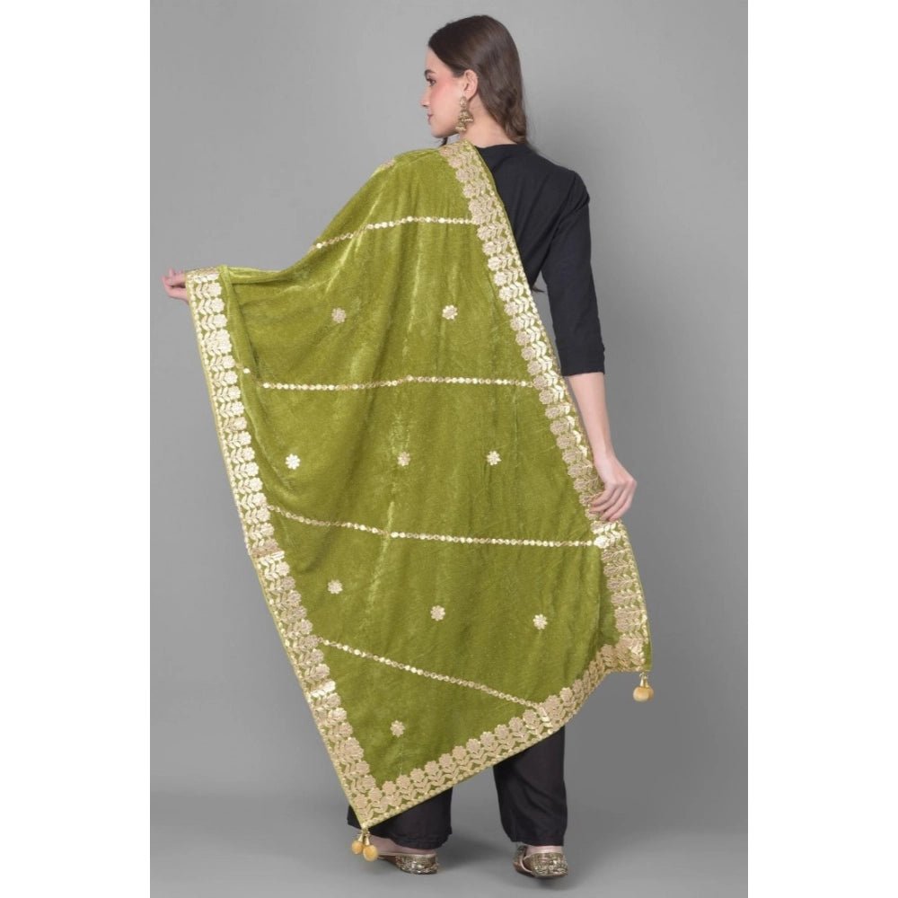 Women's Velvet Gotta Patti Dupatta (Olive, Length: 2.25 to 2.50 Mtr) - Image 2