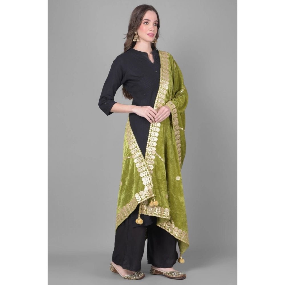 Women's Velvet Gotta Patti Dupatta (Olive, Length: 2.25 to 2.50 Mtr) - Image 4