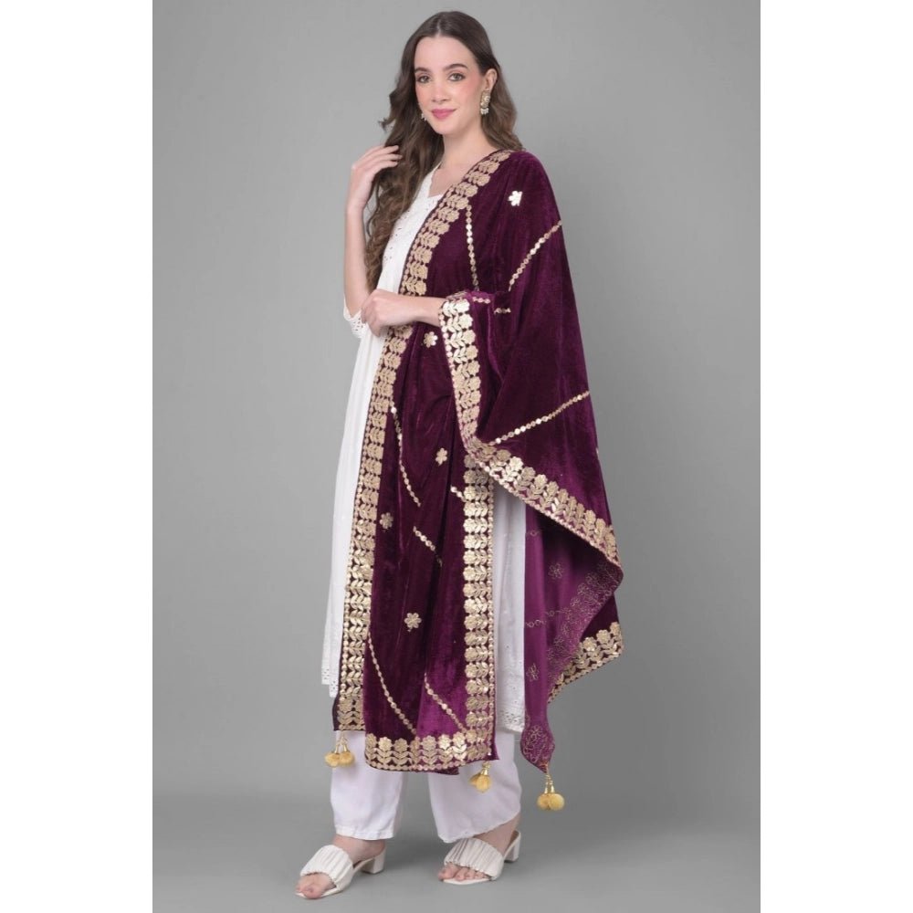 Women's Velvet Gotta Patti Dupatta (Wine, Length: 2.25 to 2.50 Mtr) - Image 2