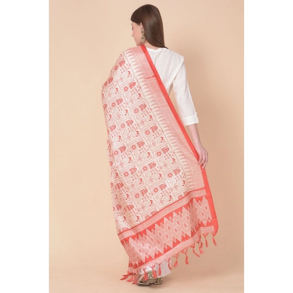Women's Art Silk Printed Dupatta (Orange, Length: 2.25 to 2.50 Mtr) - Image 2