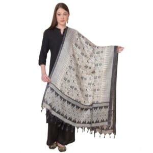Women's Art Silk Printed Dupatta (Black, Length: 2.25 to 2.50 Mtr)