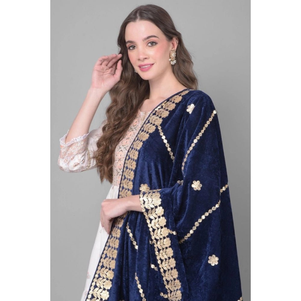 Women's Velvet Gotta Patti Dupatta (Navy, Length: 2.25 to 2.50 Mtr) - Image 3