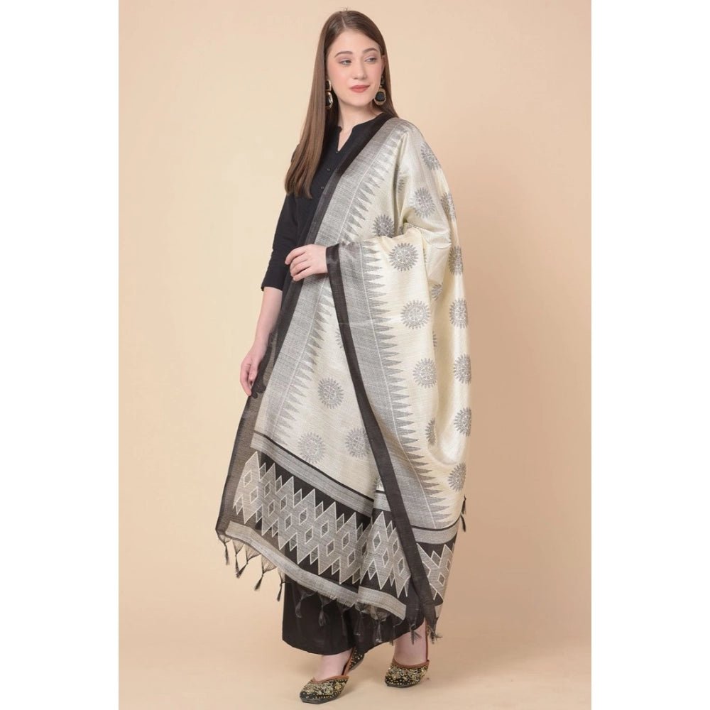Women's Art Silk Printed Dupatta (Black, Length: 2.25 to 2.50 Mtr) - Image 4