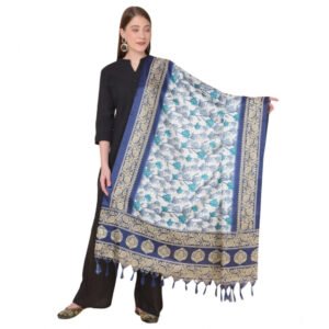 Women's Art Silk Printed Dupatta (Blue, Length: 2.25 to 2.50 Mtr)