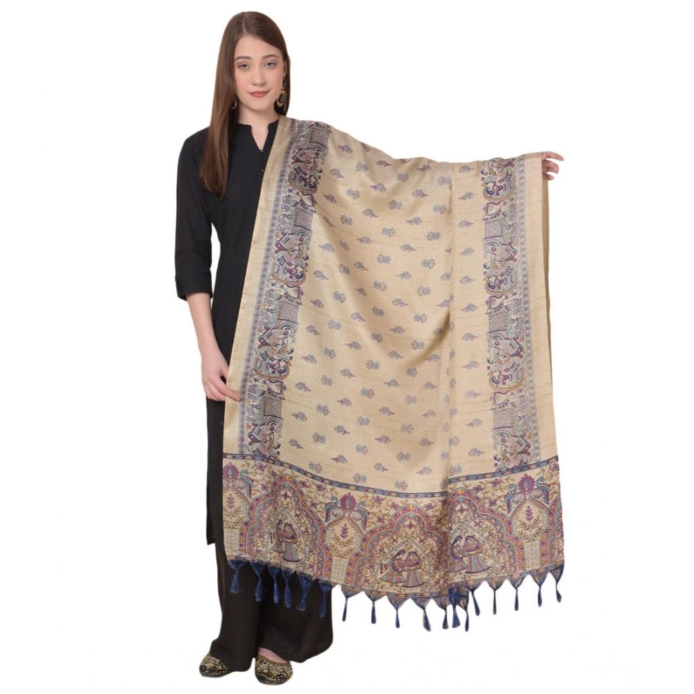 Women's Art Silk Printed Dupatta (Gold, Length: 2.25 to 2.50 Mtr)