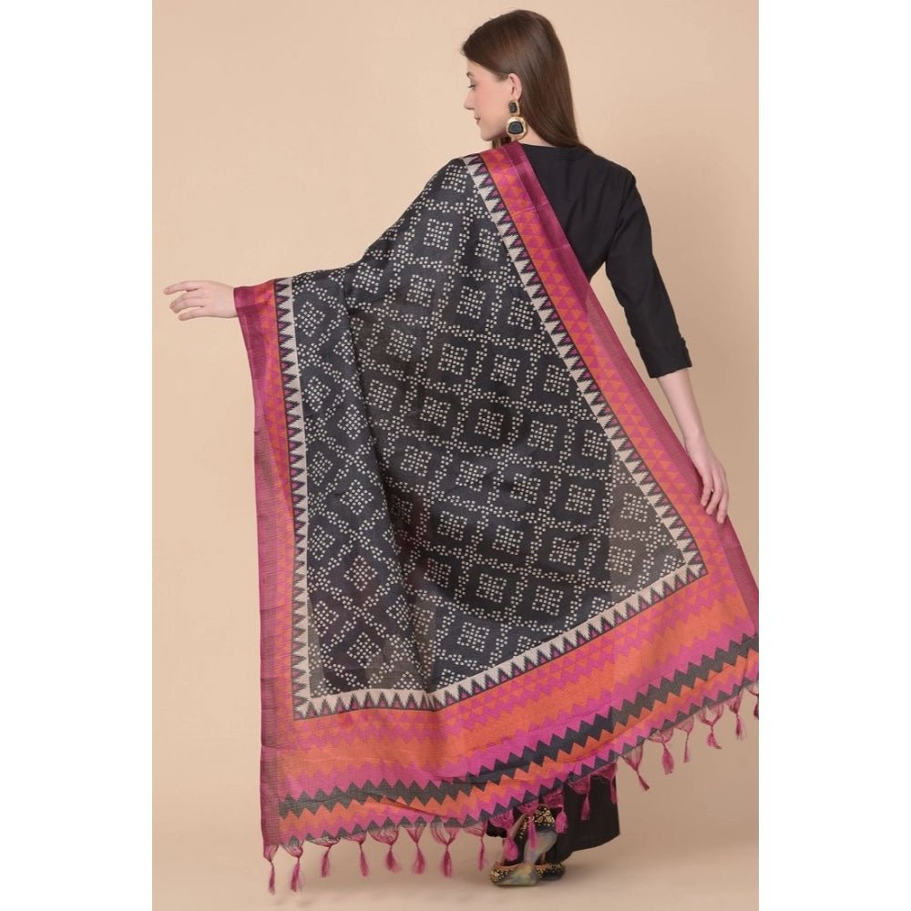 Women's Art Silk Printed Dupatta (Black, Length: 2.25 to 2.50 Mtr) - Image 3