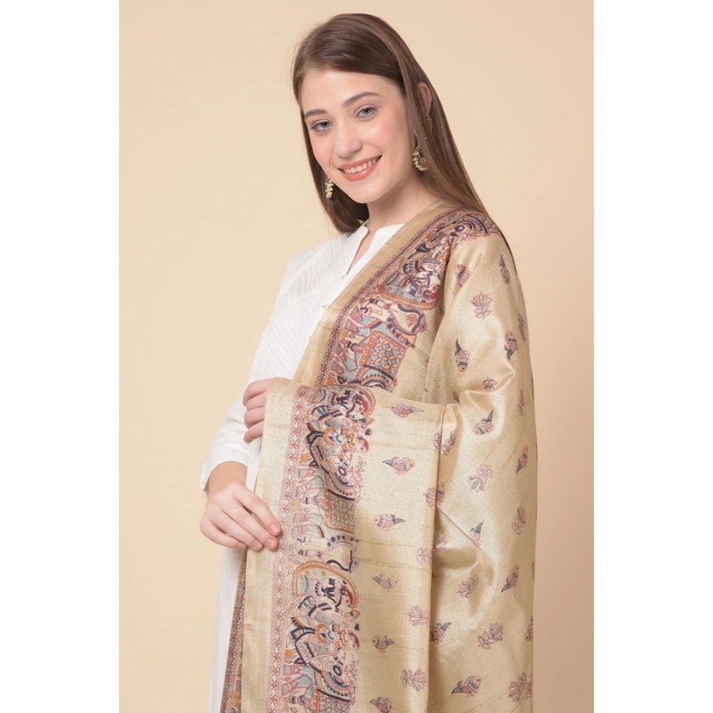 Women's Art Silk Printed Dupatta (Gold, Length: 2.25 to 2.50 Mtr) - Image 4