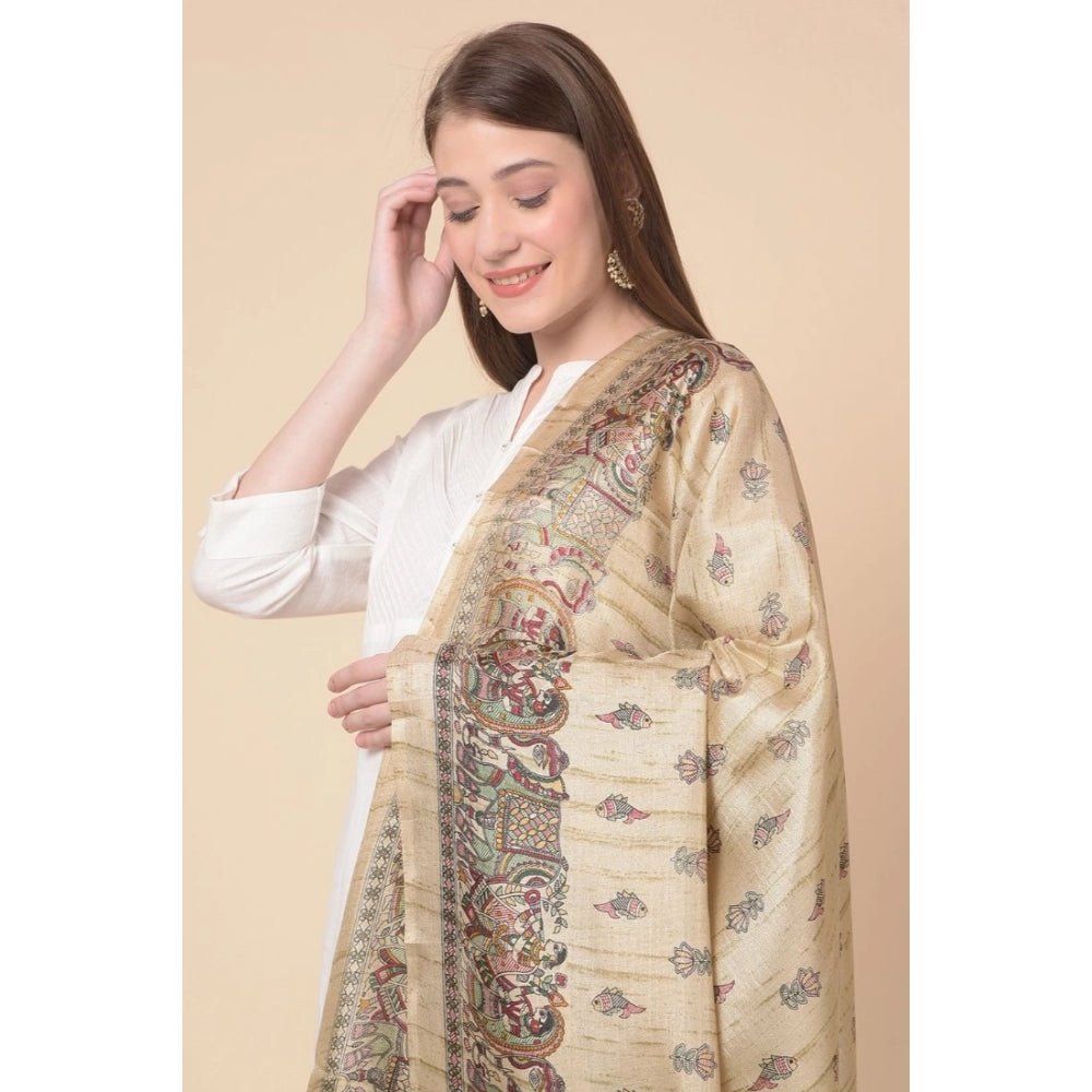 Women's Art Silk Printed Dupatta (Gold, Length: 2.25 to 2.50 Mtr) - Image 5