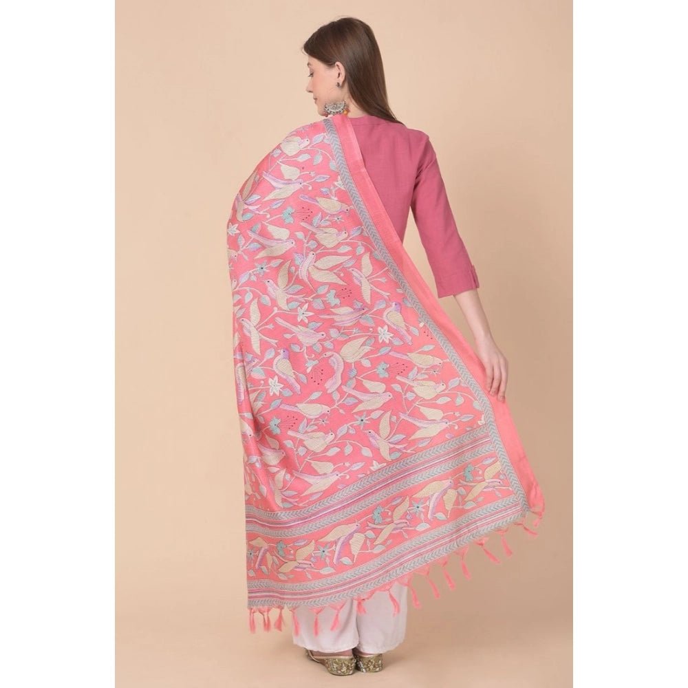 Women's Art Silk Printed Dupatta (Pink, Length: 2.25 to 2.50 Mtr) - Image 2