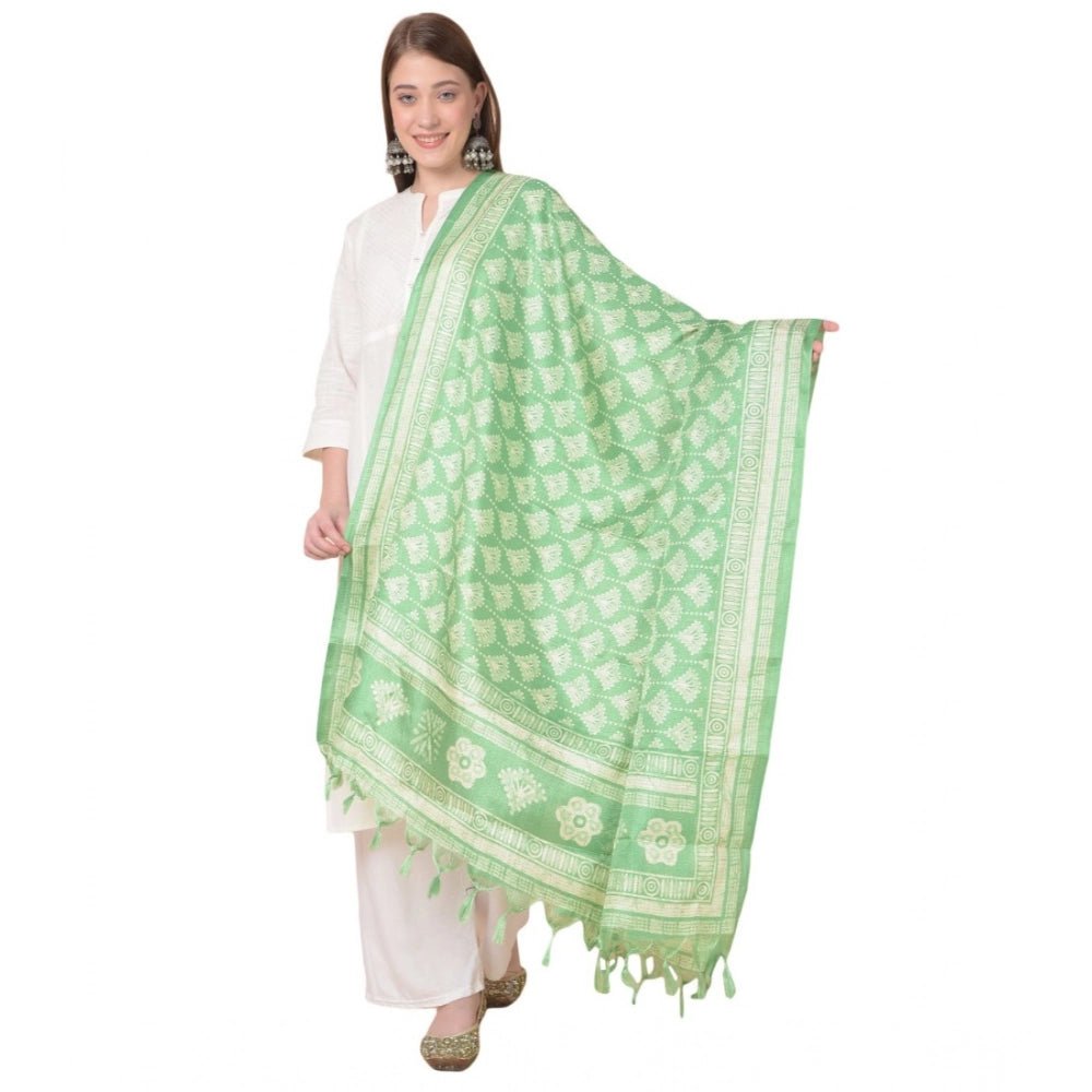 Women's Art Silk Printed Dupatta (Light Green, Length: 2.25 to 2.50 Mtr)