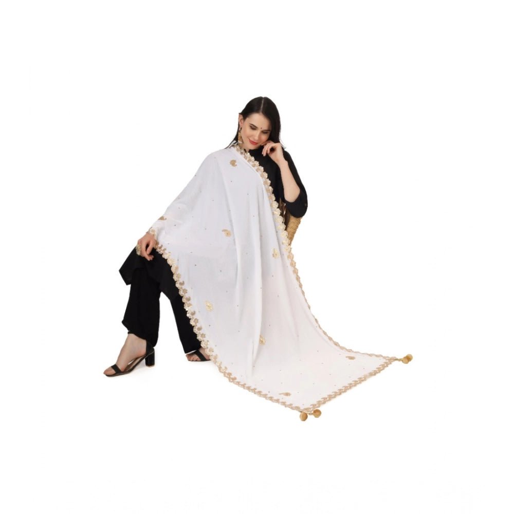 Women's Velvet Gotta Patti Dupatta (White, Length: 2.25 to 2.50 Mtr) - Image 5