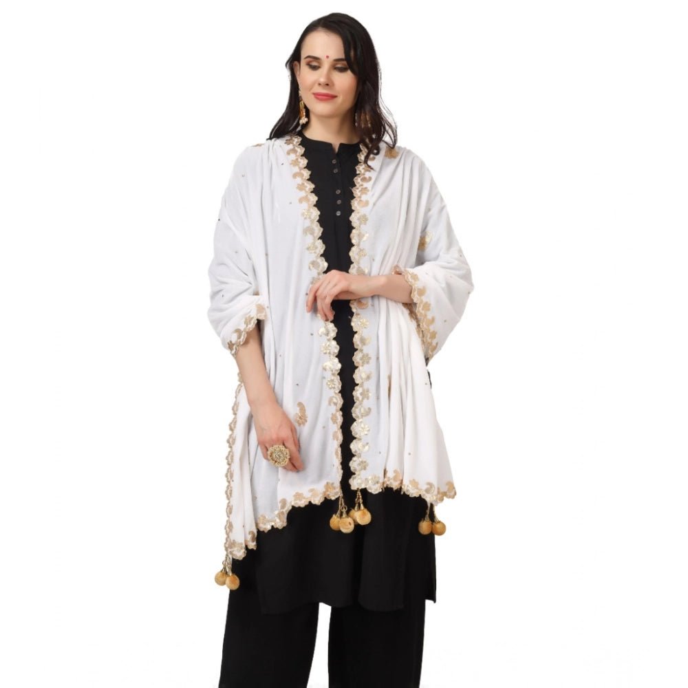 Women's Velvet Gotta Patti Dupatta (White, Length: 2.25 to 2.50 Mtr) - Image 4