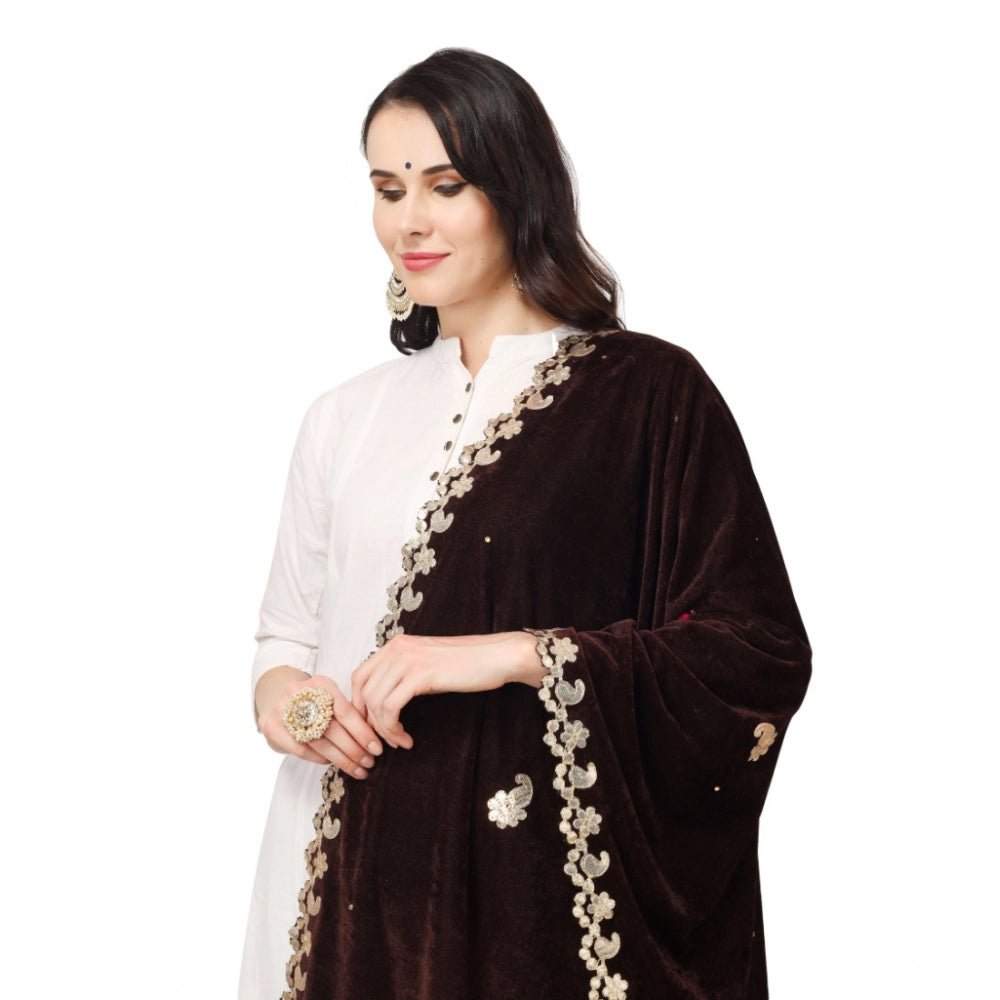 Women's Velvet Gotta Patti Dupatta (Brown, Length: 2.25 to 2.50 Mtr) - Image 3