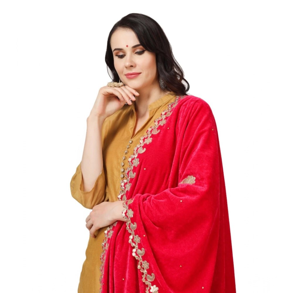 Women's Velvet Gotta Patti Dupatta (Pink, Length: 2.25 to 2.50 Mtr) - Image 3