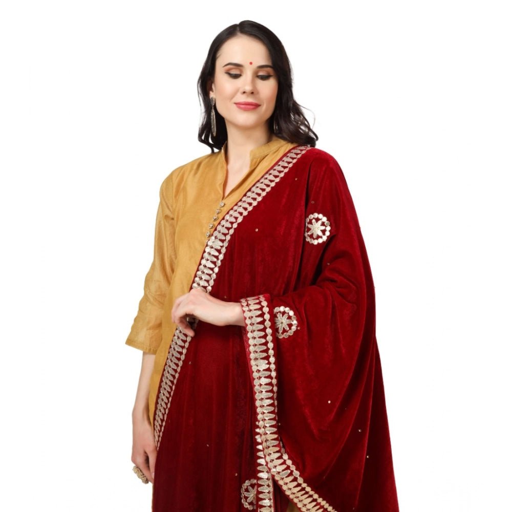 Women's Velvet Gotta Patti Dupatta (Maroon, Length: 2.25 to 2.50 Mtr) - Image 3