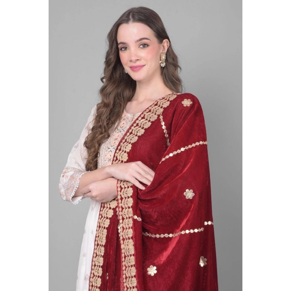 Women's Velvet Gotta Patti Dupatta (Maroon, Length: 2.25 to 2.50 Mtr) - Image 3