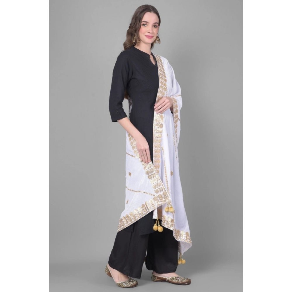 Women's Velvet Gotta Patti Dupatta (Off White, Length: 2.25 to 2.50 Mtr) - Image 3