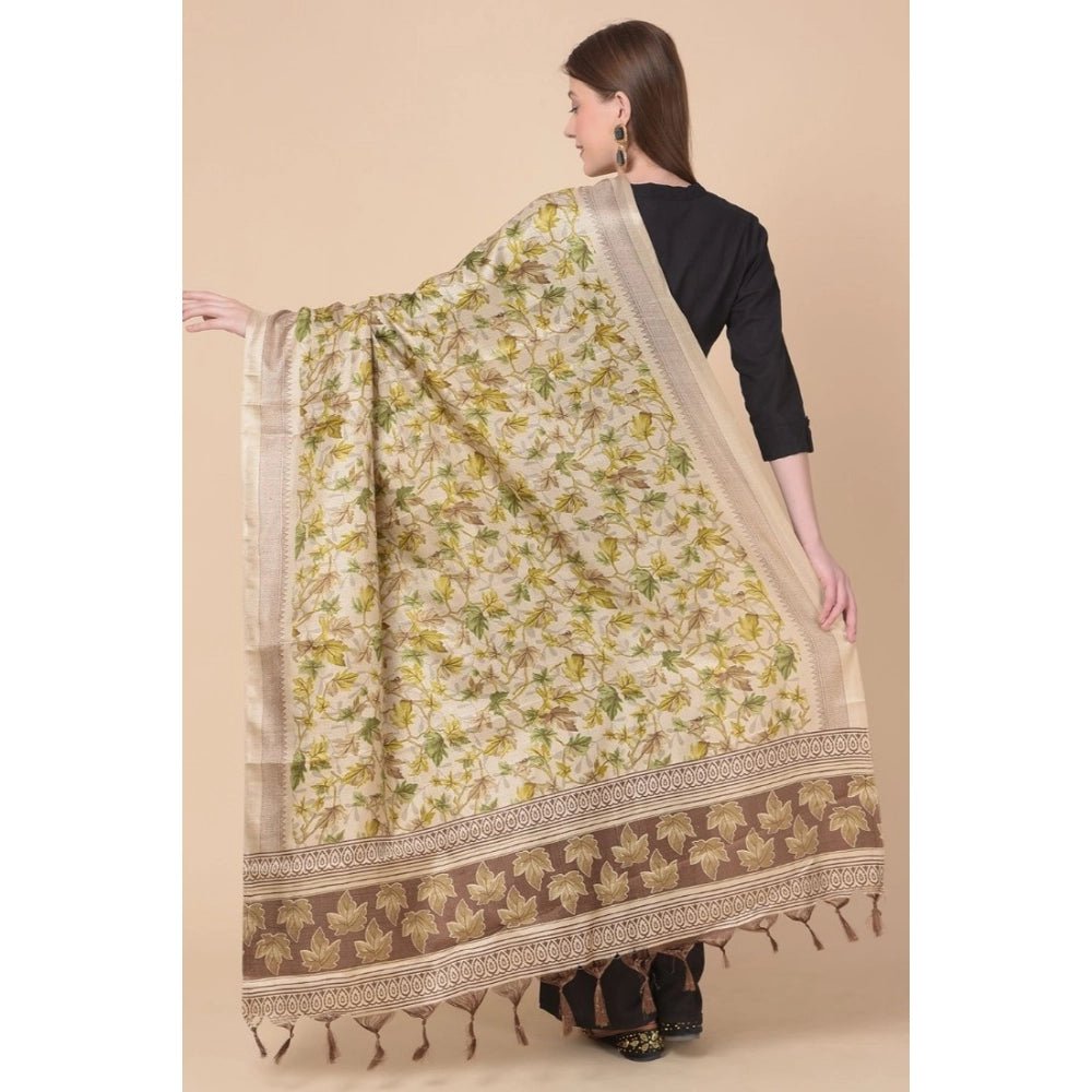 Women's Art Silk Printed Dupatta (Gold, Length: 2.25 to 2.50 Mtr) - Image 2