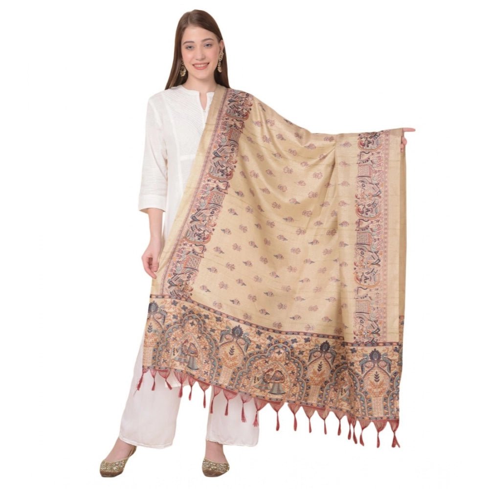 Women's Art Silk Printed Dupatta (Gold, Length: 2.25 to 2.50 Mtr)