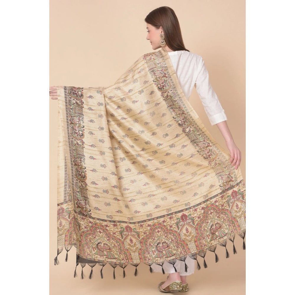 Women's Art Silk Printed Dupatta (Gold, Length: 2.25 to 2.50 Mtr) - Image 2