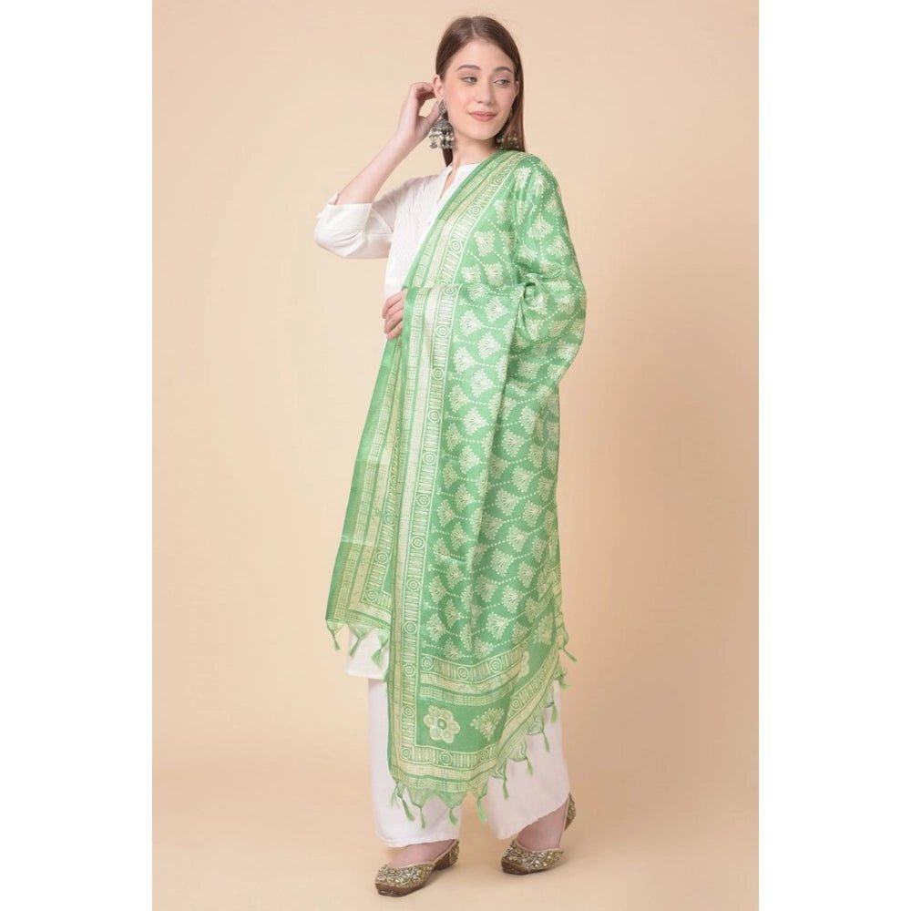 Women's Art Silk Printed Dupatta (Light Green, Length: 2.25 to 2.50 Mtr) - Image 3