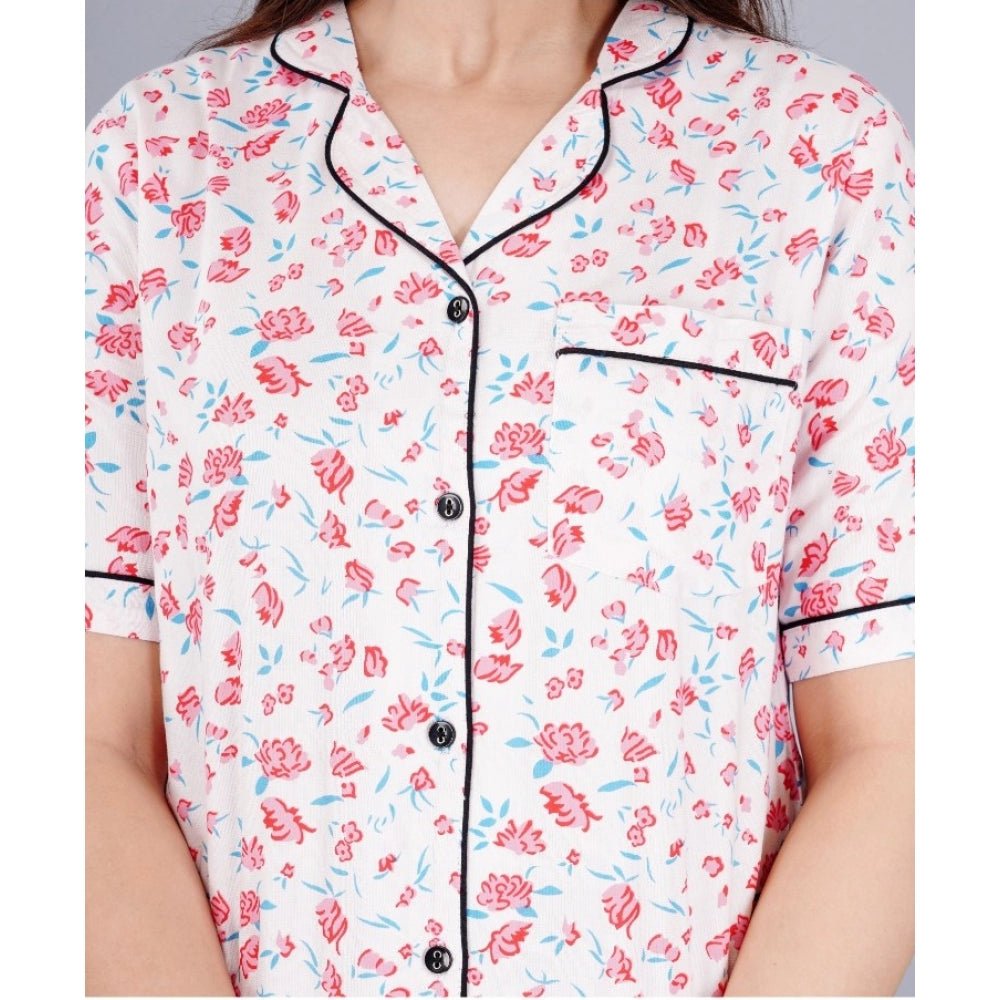 Casual Half Sleeve Printed Viscose Rayon Shirt With Pyjama Pant Night Suit Set (Baby Pink) - Image 4