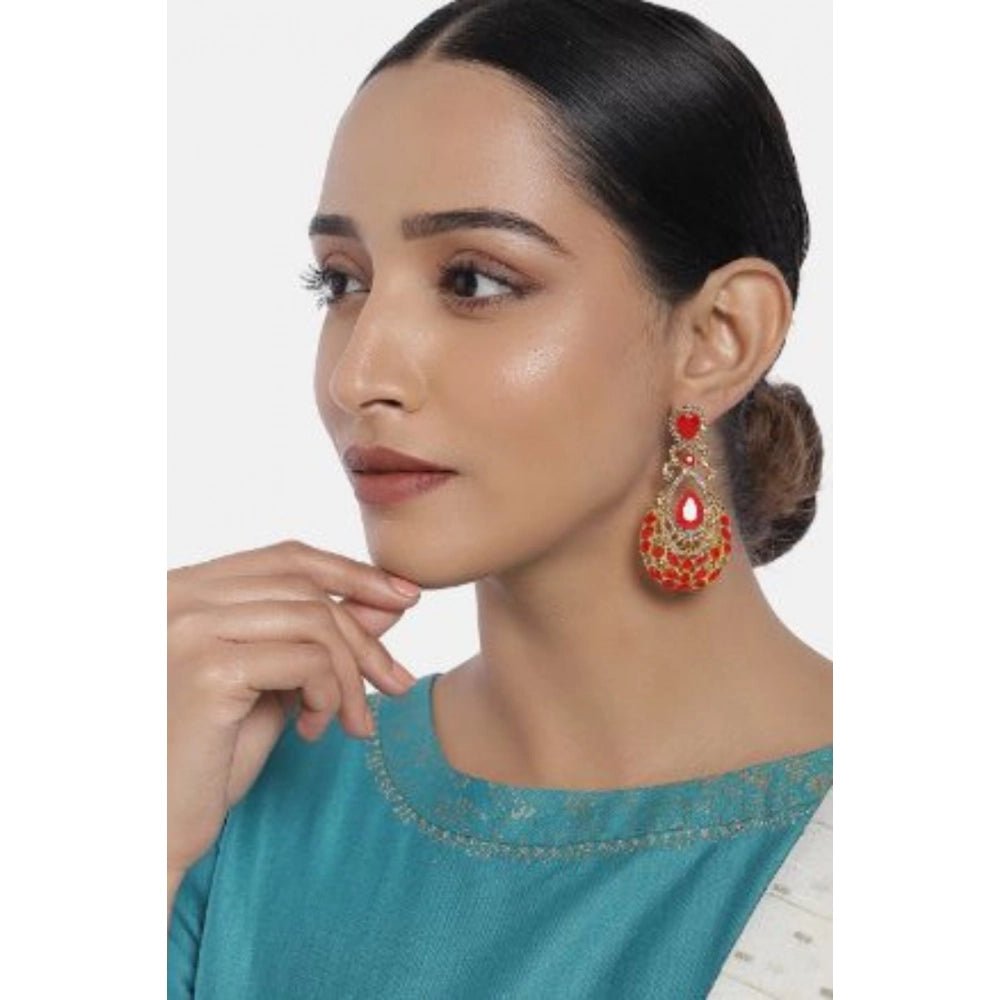 Women's Rose Gold Plated Alloy Earrings (Gold & Red) - Image 2